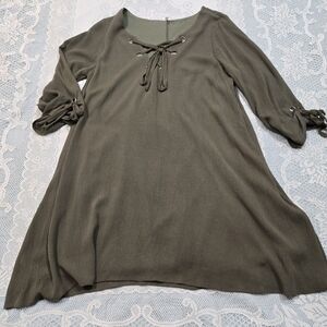Sage Olive Green Lace-Up Dress Size Medium